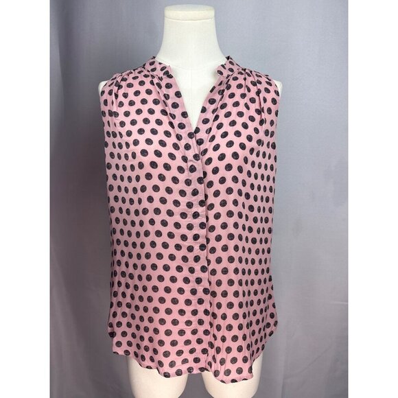 Bella Dahl Womens Sleeveless Pink & Black Polka Dot Blouse S - Picture 2 of 5